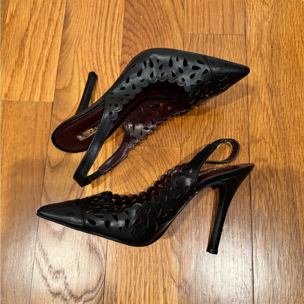 BCBGeneration Talyn Black Slingback Cutout Pointy High Heels 4.5 5